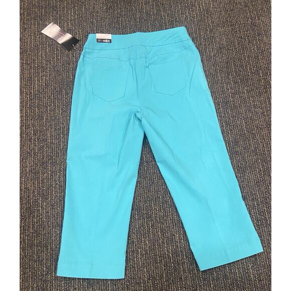 NWT Slim Satin by Multiples $59 Blue capris tummy control women’s pants - Picture 6 of 9